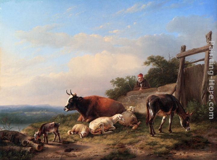 Eugene Verboeckhoven A Farmer Tending His Animals